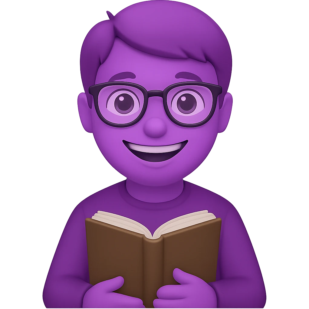 Make the edgelord nerd more smiley and change the nerd's color to purple, keep the style and transparent background. The original style is preserved but use the general editor to achieve the changes with transparent background. emoji