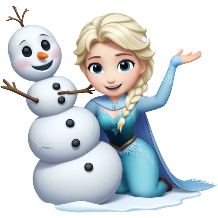 Cinematic Funny Elsa Portrait Emoji, Making a tiny snowman in her hands with a proud grin, looking smug as it dances, an unexpectedly hilarious moment of icy creativity! emoji