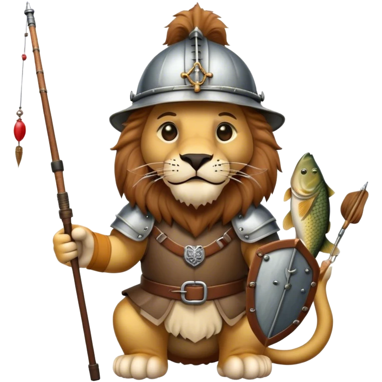 lion with full medieval helmet and fishing rod emoji