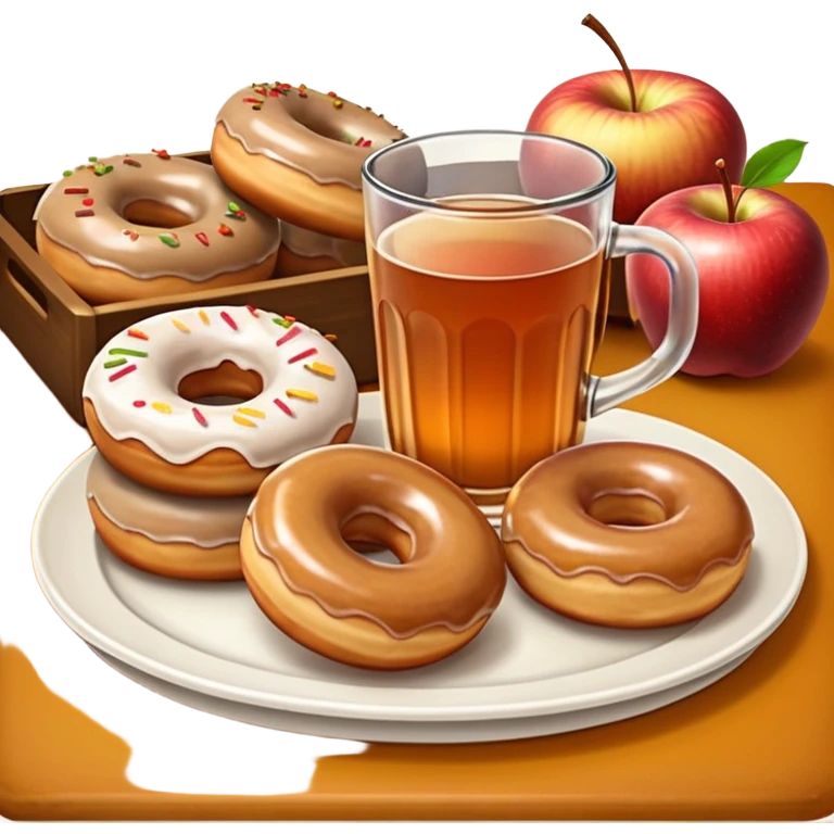 Apple cider and donuts on a tray fall scenery emoji