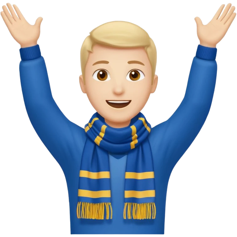 joyful fan with raised hands and scarf of Levski, sector B emoji