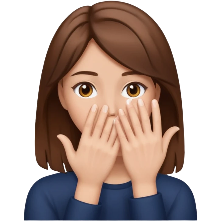 Hand covering entire face woman brown hair emoji
