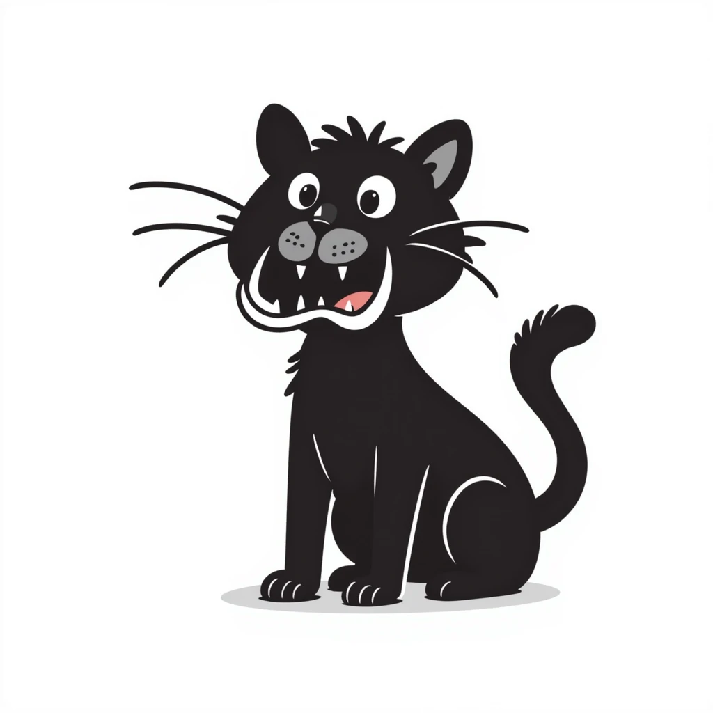 sketch of a saber-toothed cat with gigantic canine teeth four times longer than its entire body, extremely exaggerated tusks emoji