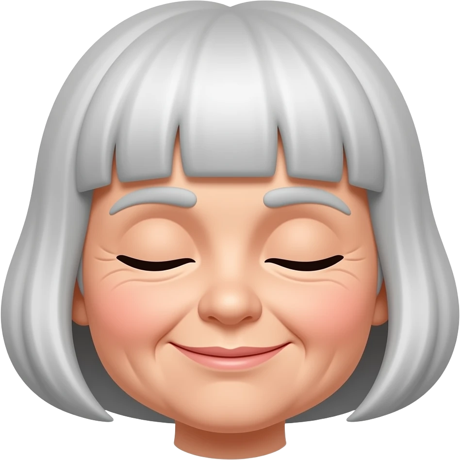 old lady with hair bang and close eyes emoji