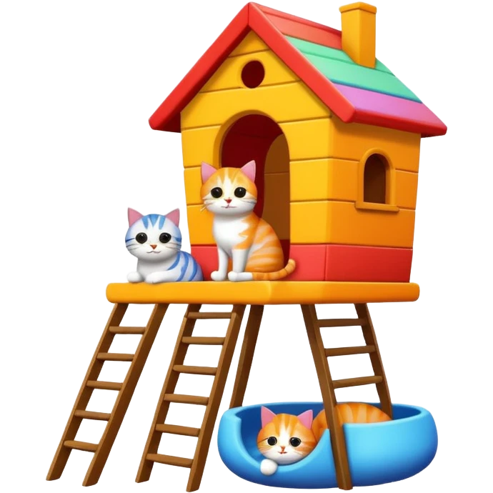 cats relaxing in a vertical playhouse emoji