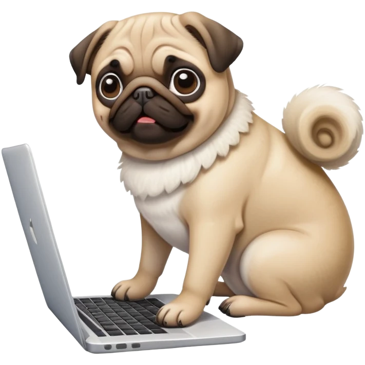 pug typing on laptop emoji