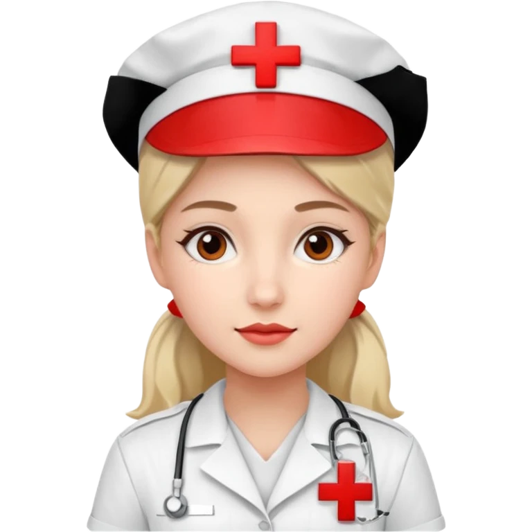 young woman nurse, red cross hat emoji