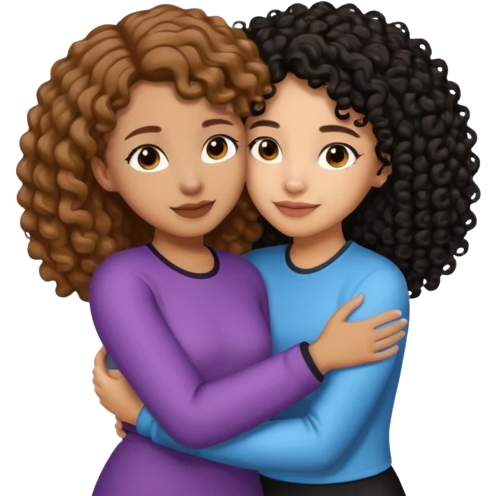 A girl with 1a light brown hair and light skin tone and the other girl with black curly hair with a bit of brown skin tone hugging emoji