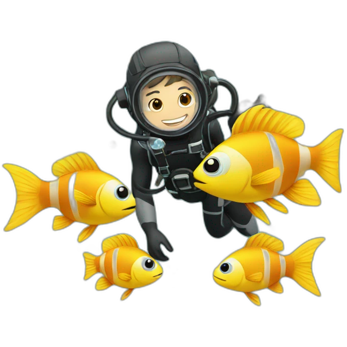 Diver with bubbles and fishes emoji