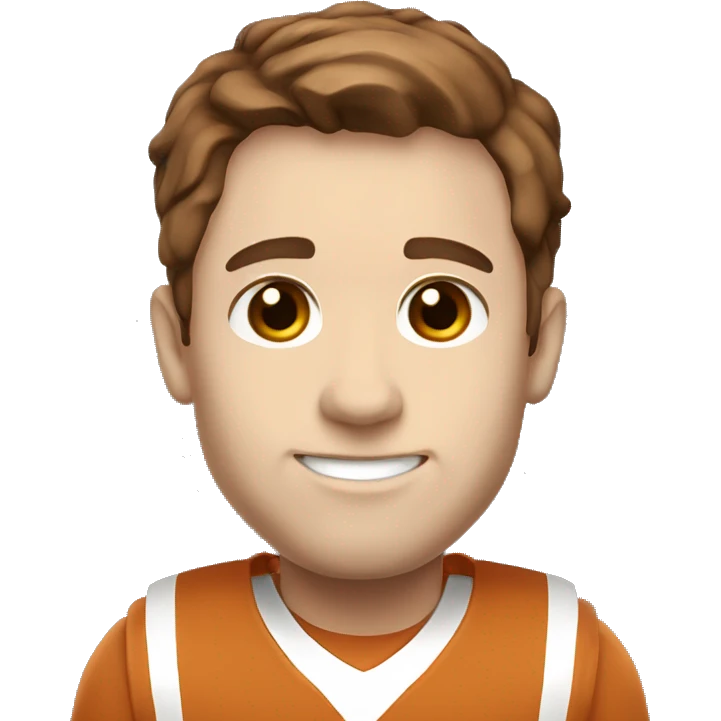 Brown hair, pale skin, man. Wearing University of Texas Longhorn clothes emoji