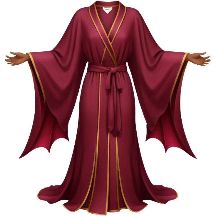 Burgundy robe, No piping, long, bat wing sleeves, high definition, emoji