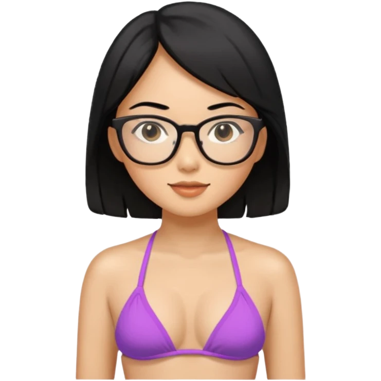 asian woman with black hair with glasses wearing a bikini emoji