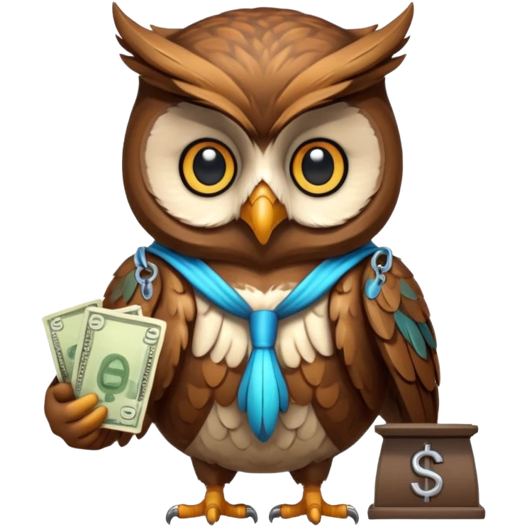 mascot owl holding money scale with two sides emoji