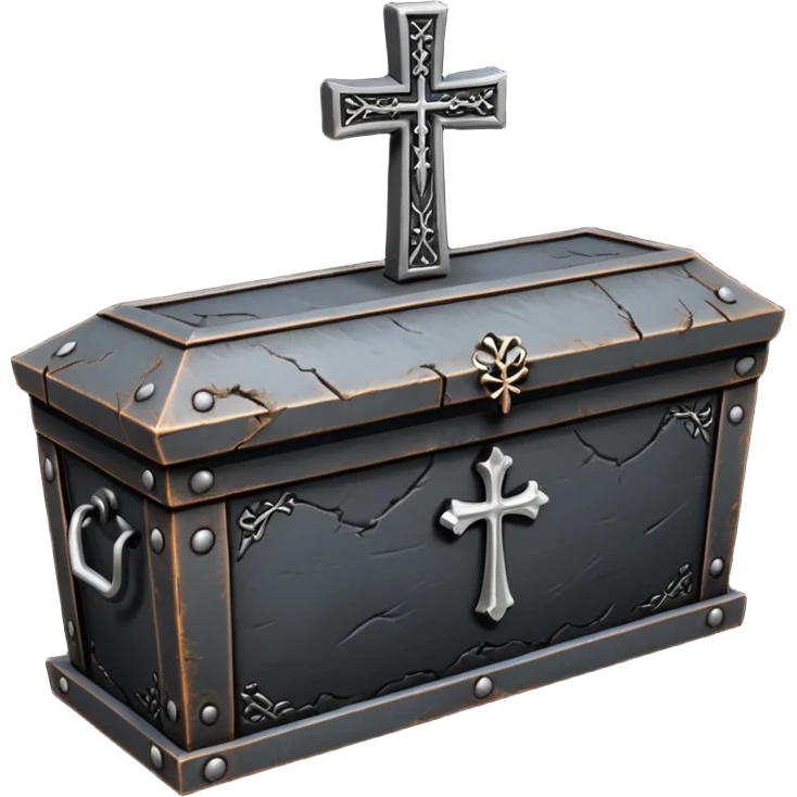 Small iron coffin with engraved cross, dark gothic emoji