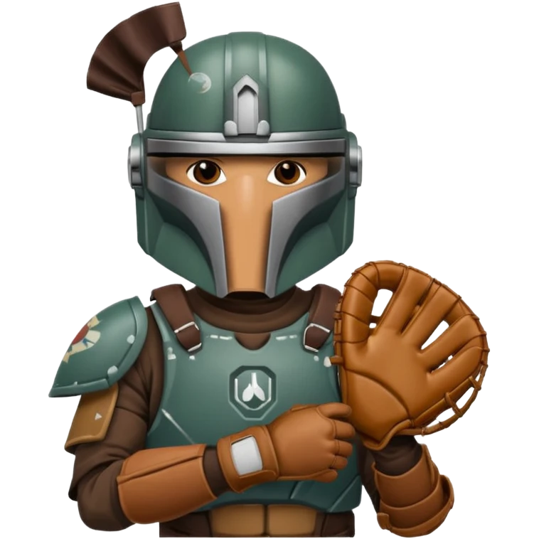 Mandalorian with a Catcher's mitt.  Make the catcher's glove oversized.  Put a dark visor in the helmet.   emoji