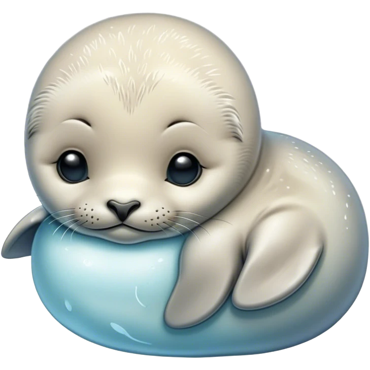 Beautiful and Majestic Baby Seal Portrait Emoji, Head and body resting serenely with a gentle, content smile, showcasing a soft, cuddly form with tender, glistening fur and eyes peacefully closed in a tranquil slumber, Simplified yet exquisitely endearing features, highly detailed, glowing with a soft, radiant polar light, high shine, serene and utterly lovable, stylized with an air of regal innocence, soft glowing outline, capturing the essence of a beautiful and majestic baby seal that embodies the quiet wonder of arctic serenity! emoji