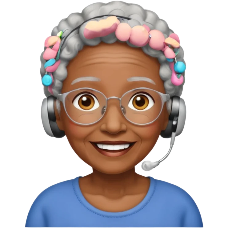 A black grandma wearing hearing aids emoji