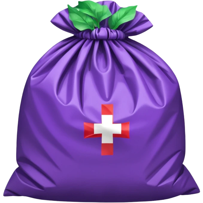 purple garbage bag with small Swiss flag, sticker look emoji