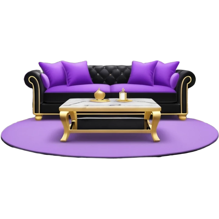 Luxurious black marble living room with gold and white accents and with a violet pillow  emoji