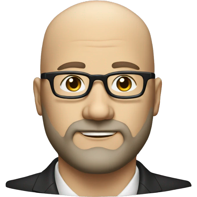 Bust of a 45 year old white bald man with black thick glasses with a short beard and a formal suit. emoji