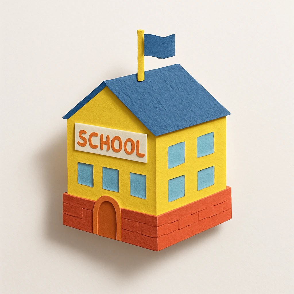 isometric red brick and yellow school emoji