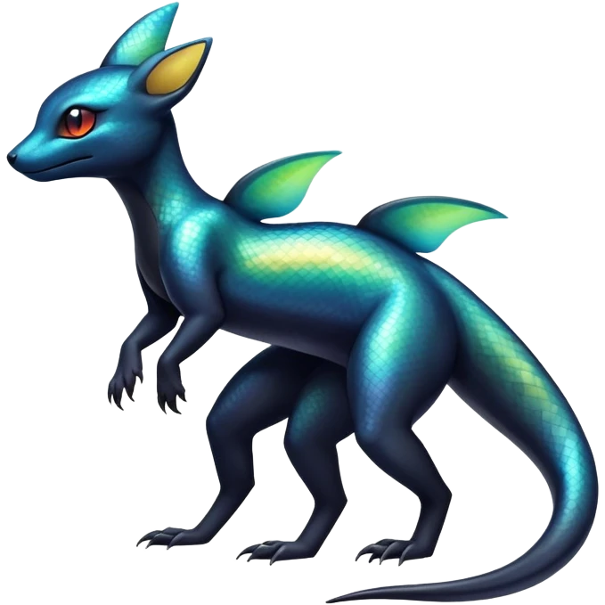 Colorful Iridescent Exotic Salandit-Aurorus-Umbreon-Fakémon-hybrid-creature (full body)  emoji