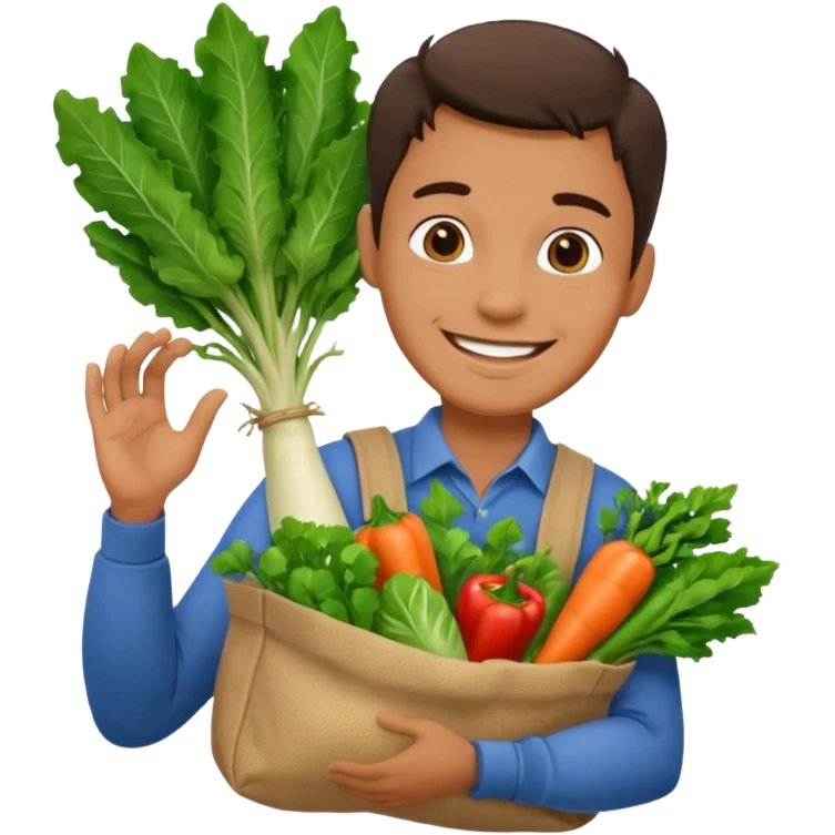 man holding vegetables bag emoji
