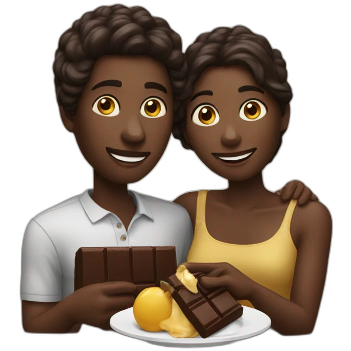 black couple eating chocolat emoji