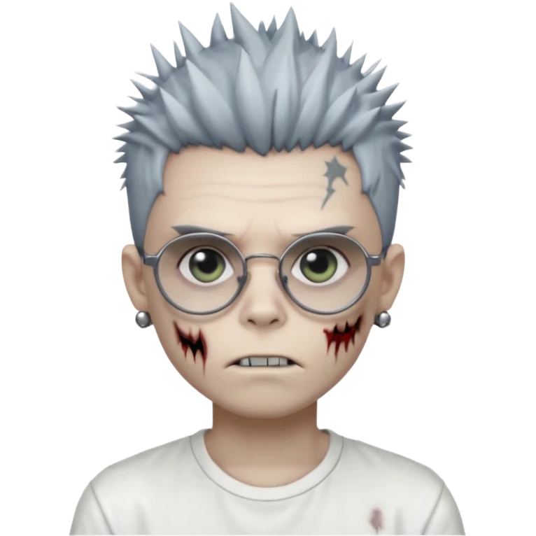 zombie boy with spiky emo hair and white shirt and round earring and glasses emoji