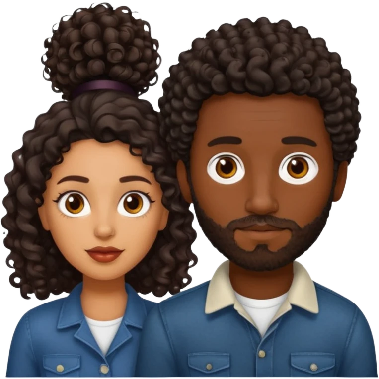 Dark brown skin man with a light beard and a curly   fade haircut with dark brown eyes with a brown  brown Latina woman with dark wavy hair  emoji