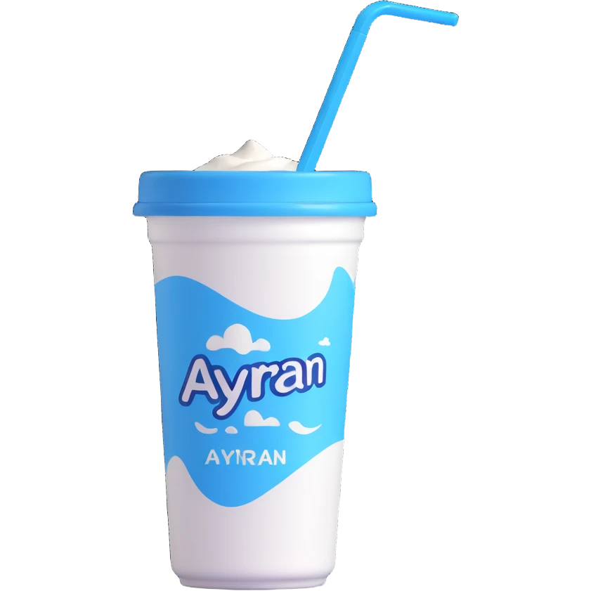 A small carton of Turkish yogurt drink (ayran) with a straw, white and blue packaging emoji