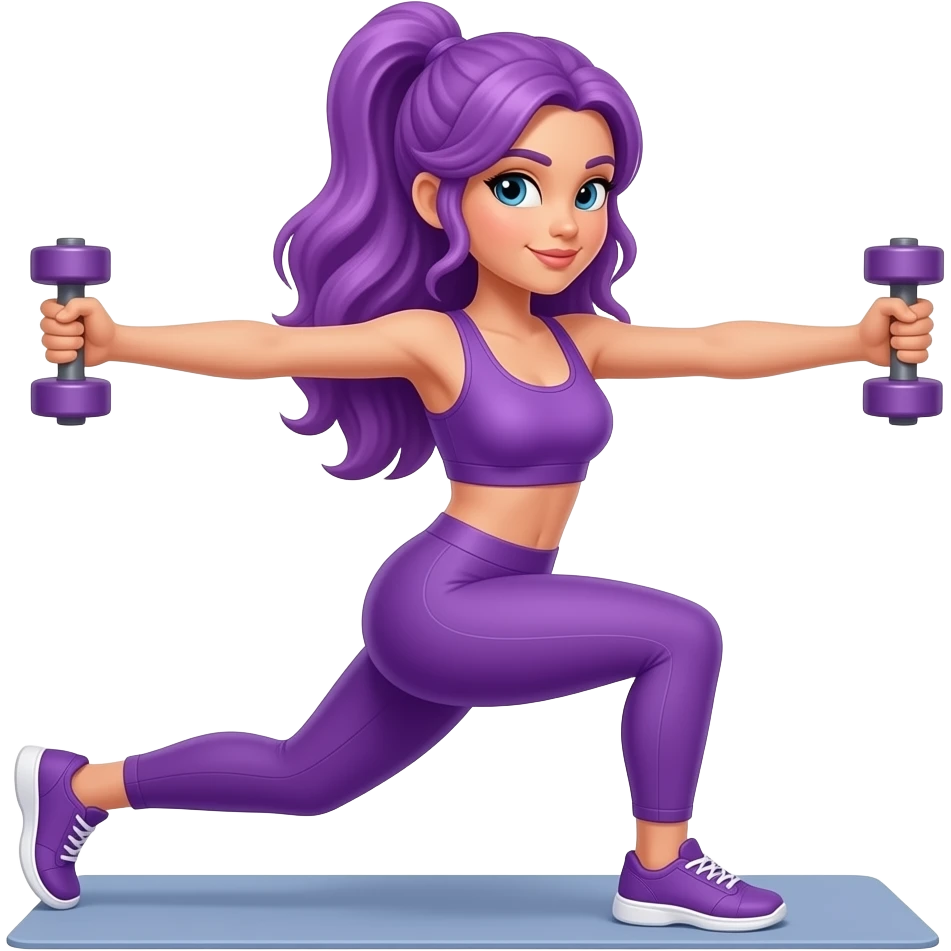 sexy girl with long purple hair and purple is doing hiit emoji