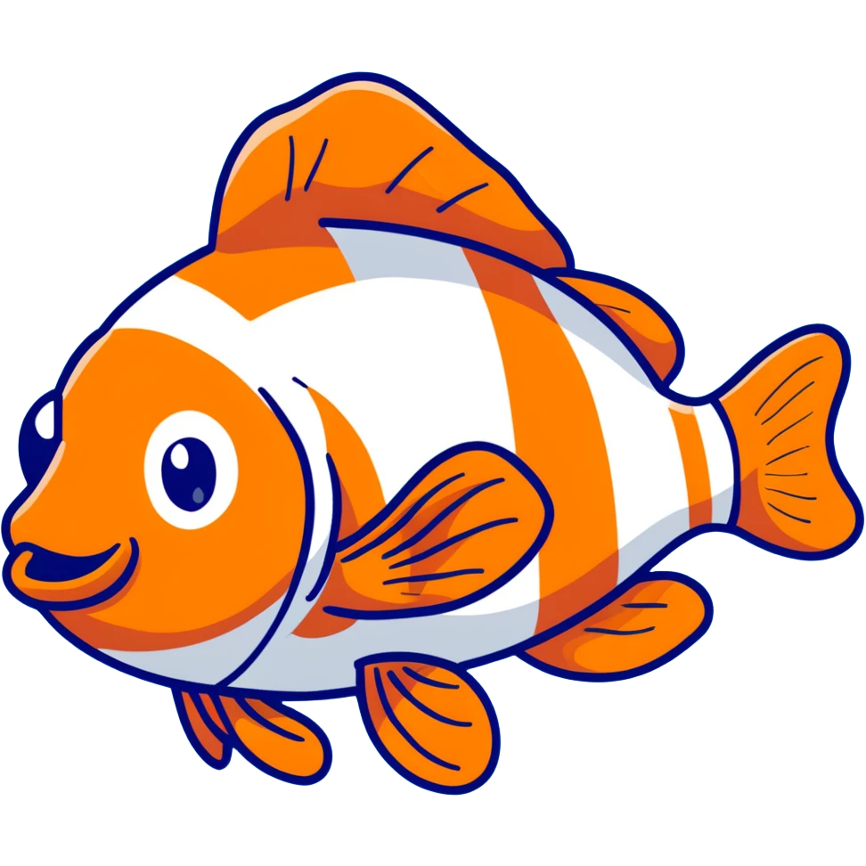 A colorful clown fish with orange and white stripes swimming emoji