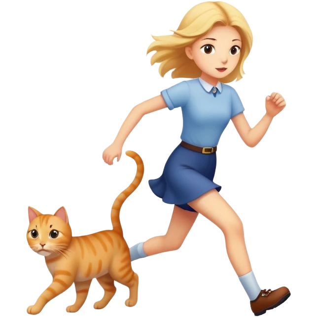 Girl chasing cat emoji