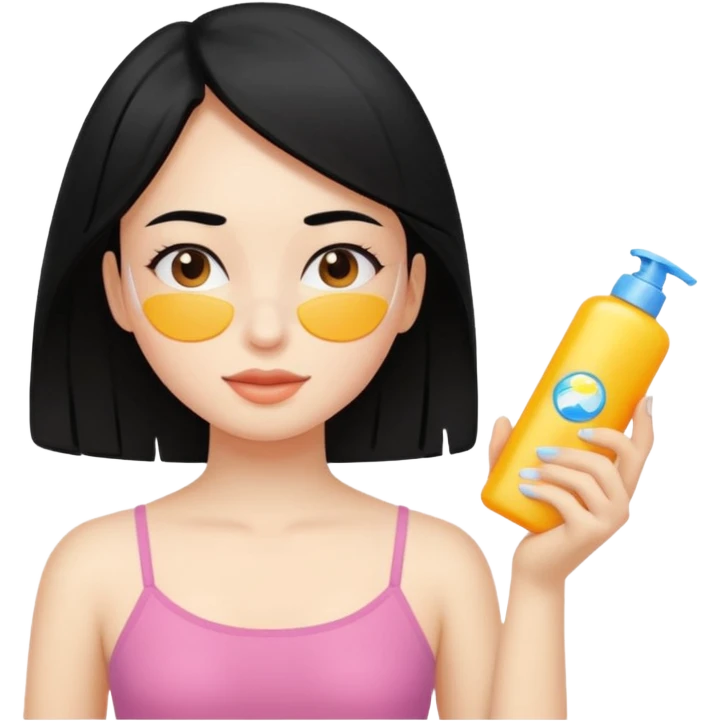 Black hair white skin Girl putting on sunscreen emoji