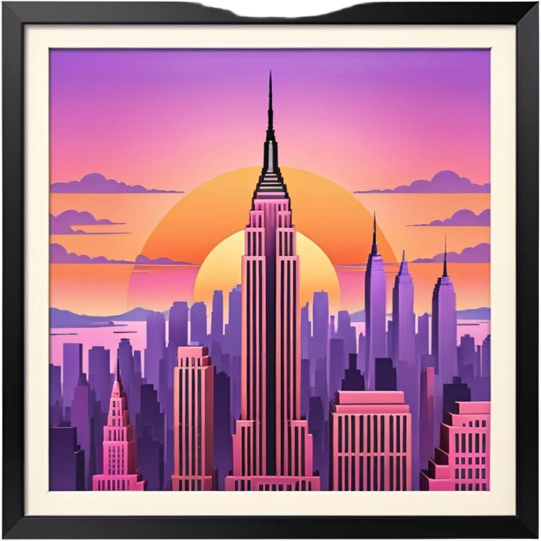 New York Empire State with buildings and a sunset emoji