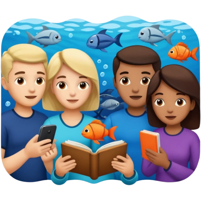 des gens qui lisent un panneau afin d'en apprendre plus sur la vie marine  emoji