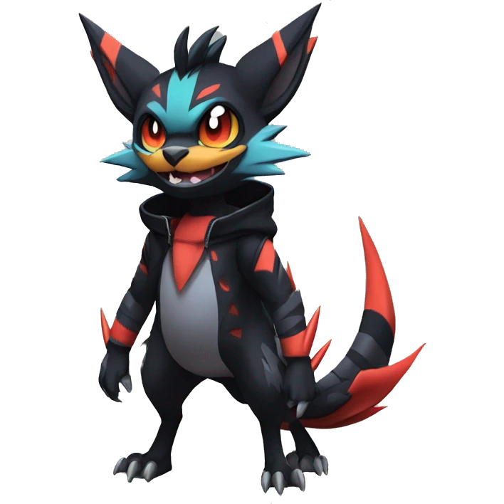Cool Anthro Black Noivern-Quilava-Litten-Pokémon with edgy stripes hoodie spiked collar punk Full Body emoji