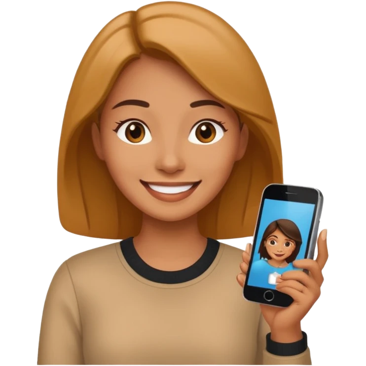 A woman on her phone happy using an app emoji