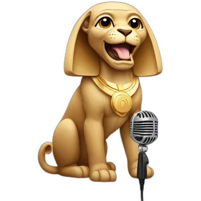 Sphinx singing with microphone emoji