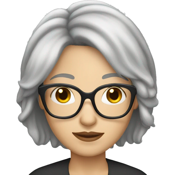 White skin woman gray hair black glasses emoji