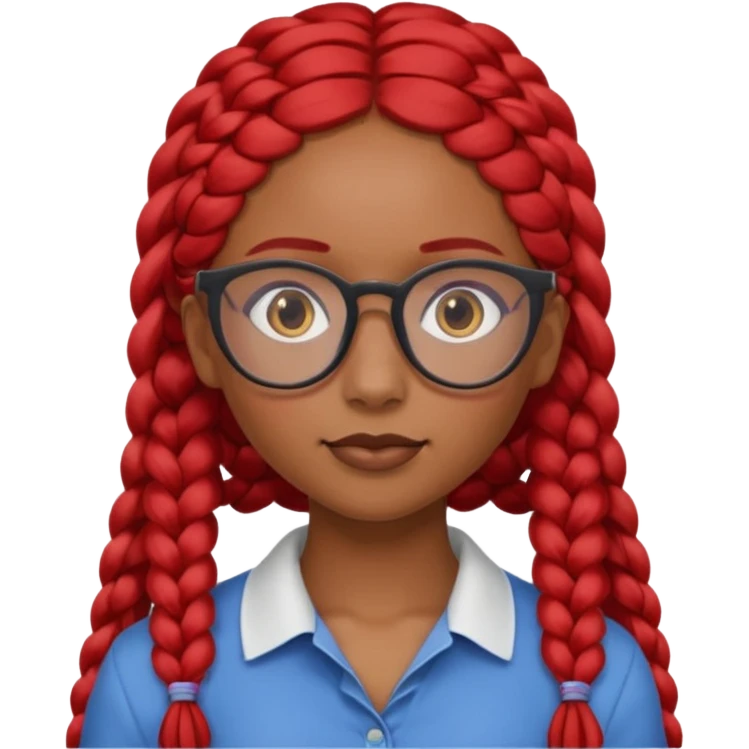 Dark Tan girl with long red plaits and red rimmed  glasses head neck and shoulder shot only emoji