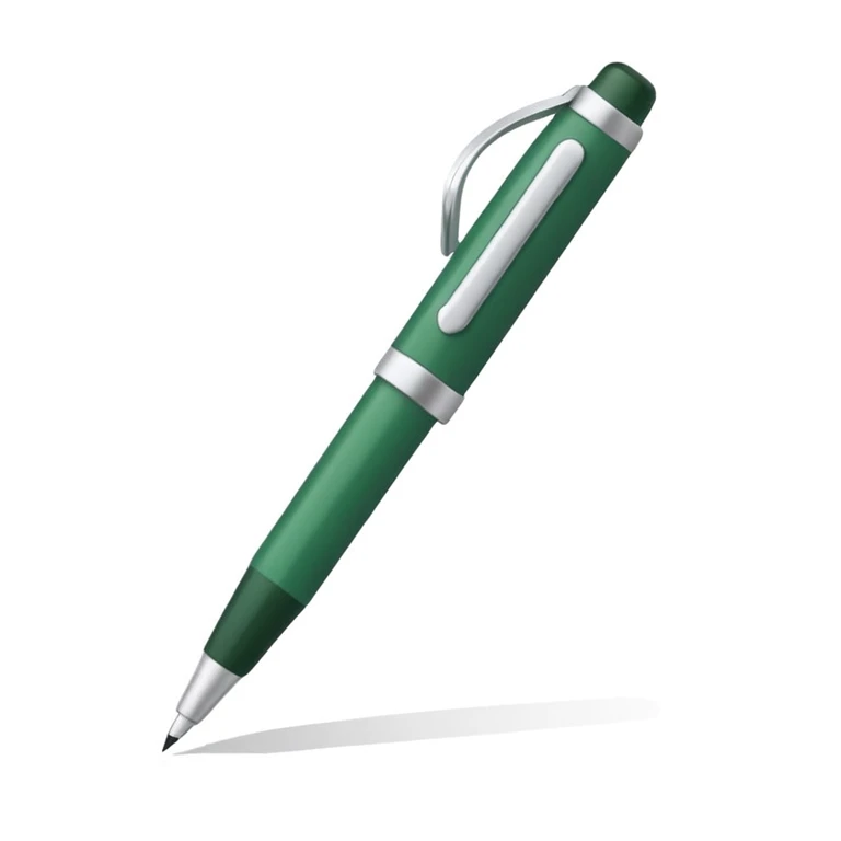 white paper and dark green and white pen, minimalist design emoji