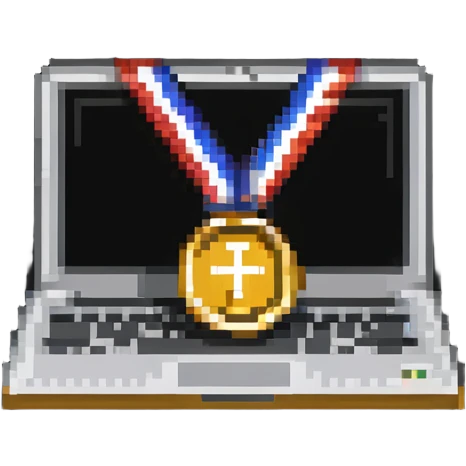 A gold medal with a laptop icon for hackathon winner emoji