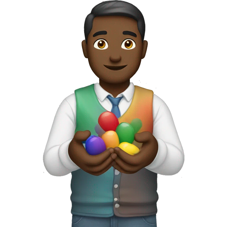 man holding colors i his hands emoji