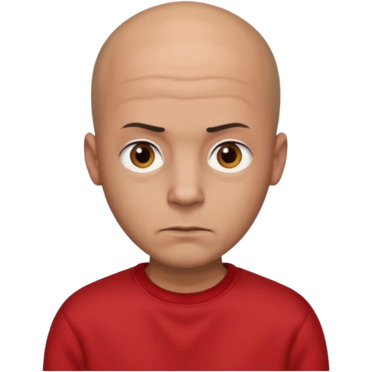 almost bald man, with hair on his head wearing a black sweatshirt and a red t-shirt under the sweatshirt and with brown eyes and a serious look  emoji