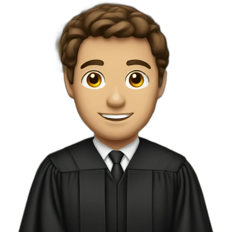 brown haired male judge with pride flag emoji
