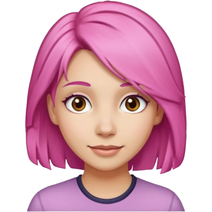 A light-skinned woman with pink hair styled, brown eyes, and a gentle smile. emoji