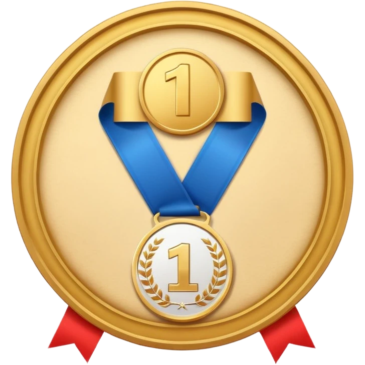 Medalla con número uno, y detrás un certificado emoji