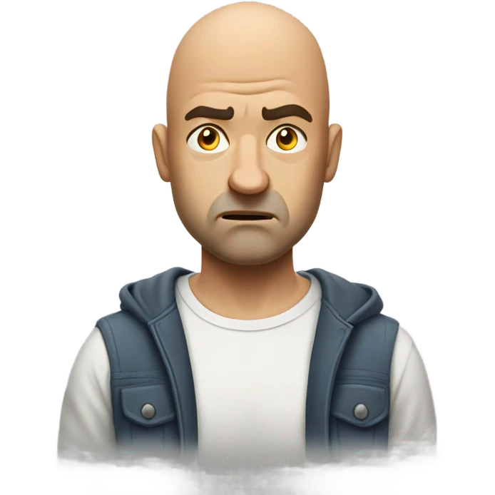 Bald man in his 30s angry with life and not having a girlfriend who lives with his mom emoji